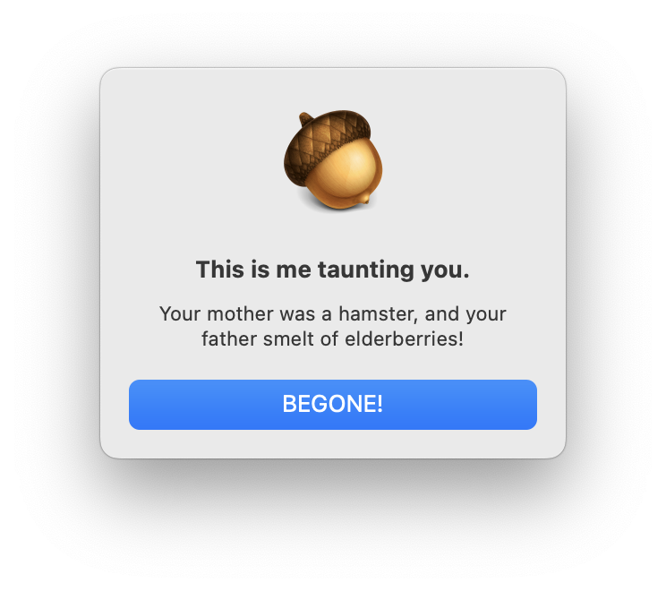 Screenshot of Acorn taunting me like a Frenchman from a Monty Python movie