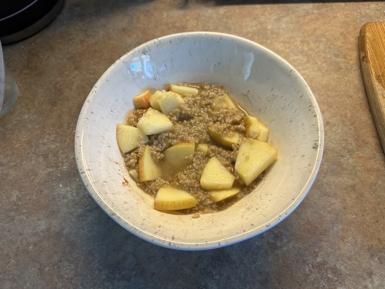 Photo shoot of steel-cut oatmeal with apples.  Recipe by Chad Armstrong.